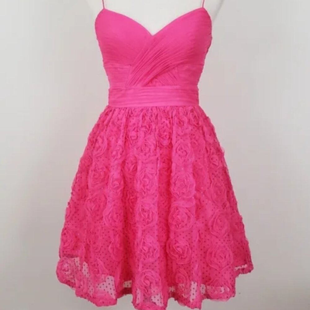 NWT Hailey Logan by Adrianna Papell Pink Rosette evening party cocktail dress